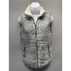 Thread and Supply Teaddy Bear Faux Fur Sherpa Vest Full Zip Gray Size Small